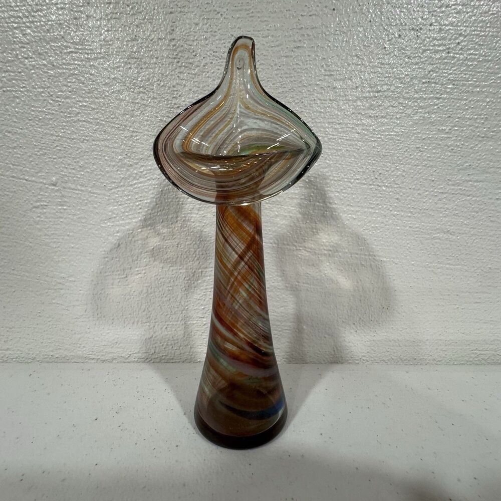Vintage Hand Blown Jack in the Pulpit Art Glass Vase Swirl Multicolor 8" MCM